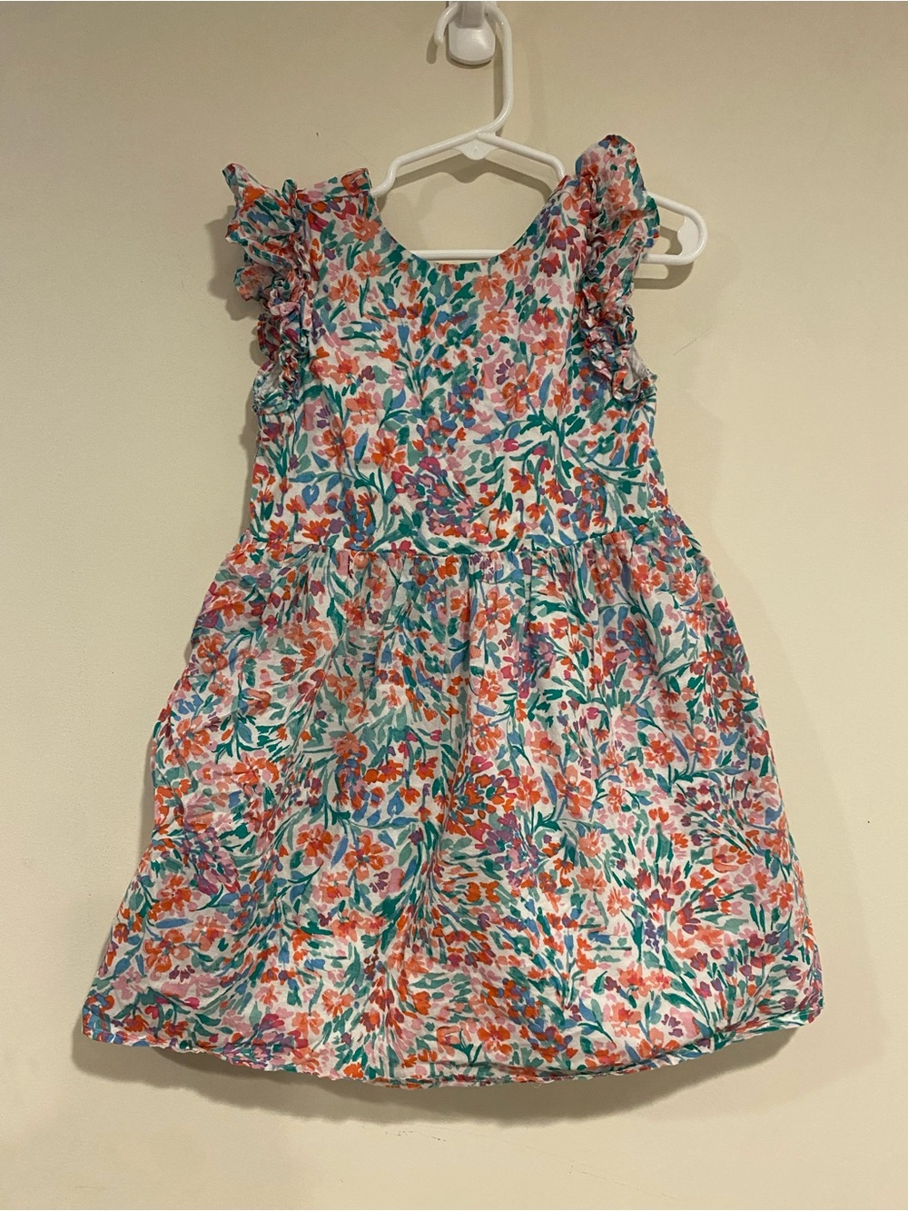 Crewcuts Floral Ruffle Sleeve Dress in Orange, Pink, Purple, Green